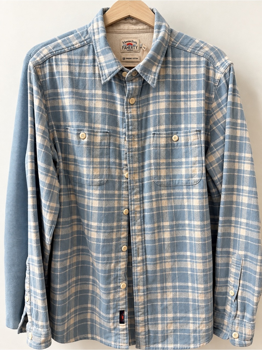 Faherty Blue and White Plaid Long-Sleeve Button-Down Shirt